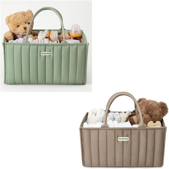 Sage Travel Diaper Caddy | Baby Diaper Caddy Organizer for  2 Pcs Baby Diaper Caddy Organizer Mocha Brown + Sage Green